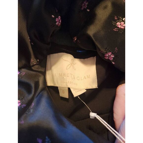 NWOT Gal Meets Glam Maude Daisy Bow Back Satin Dress Black Fit and Flare Size 0 - Picture 2 of 4